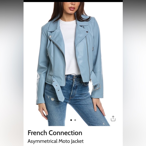 French Connection Jackets & Blazers - French Connection Asymmetrical Moto Jacket in Sky Blue NWT Sz L